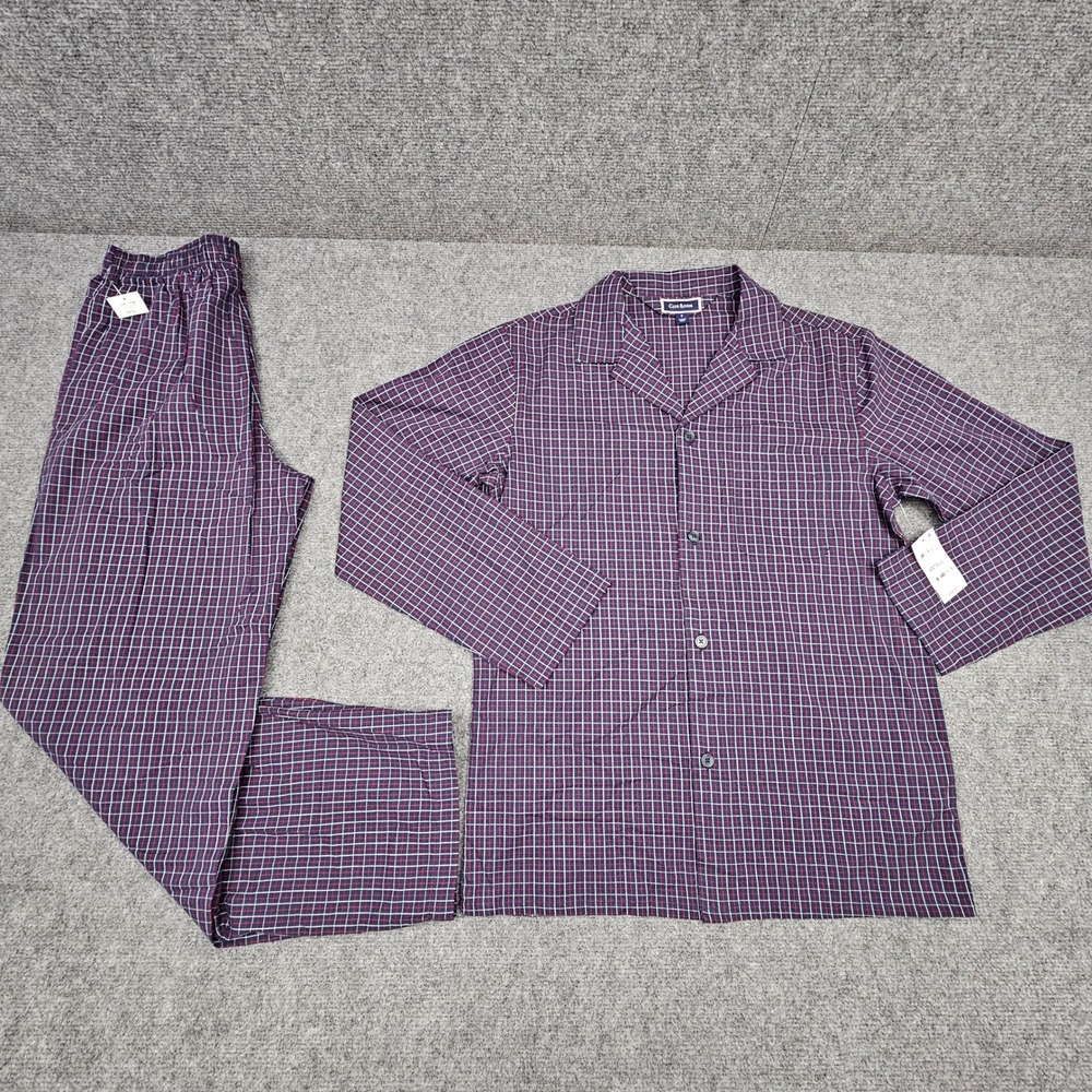 Club Room Mens Pajama Set 2-Piece Plaid Cotton Sleepwear Navy‎ Red Small S